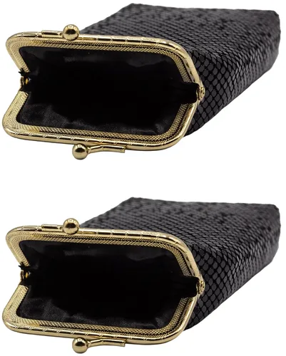 Vista 3 de Juego de 2 monederos largos vintage de malla metálica suave (0.118 in, negro)