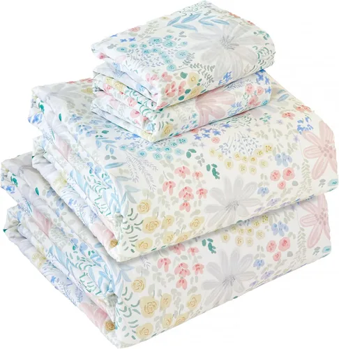 Vista 41 de Zusbest Juego de sábanas florales de 100 % algodón percal, color naranja y amarillo, juego de sábanas suaves y transpirables con diseño botánico