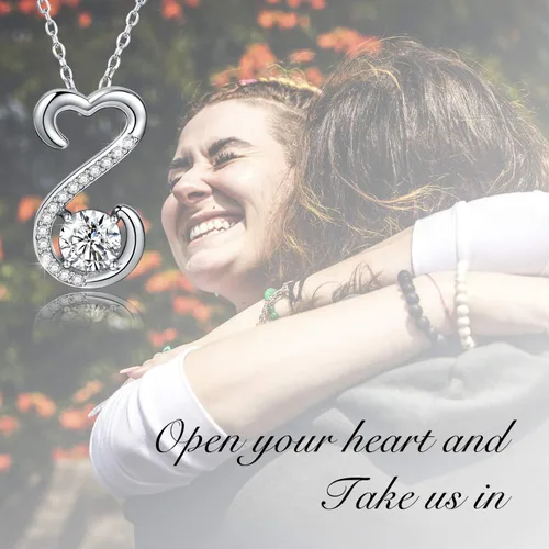 Vista 4 de APOTIE Collar de plata de ley 925 con corazón abierto, colgante de circonita cúbica, regalo de joyería para mamá, niñas y mujeres, Metal, Circonia