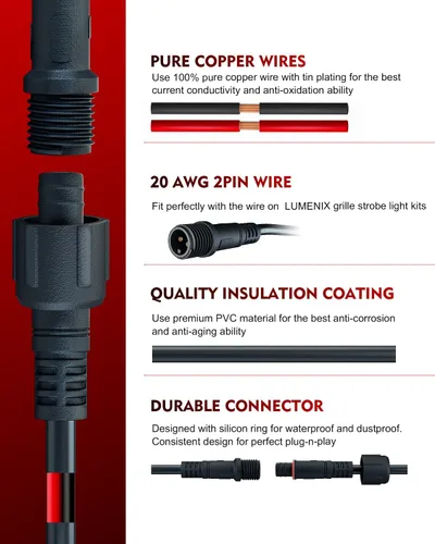 Vista 5 de Cable de extensión de 2 pines de 10 pies para kits de luz estroboscópica LUMENIX