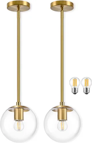 Vista 34 de Bagood Paquete de 2 lámparas colgantes de globo de 6 pulgadas, color dorado, luces colgantes de globo de mediados de siglo, luces colgantes de globo