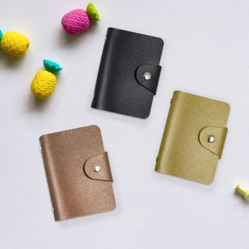 Vista 2 de Modixun 4 soportes para tarjetas de crédito, organizador de cuero para tarjetas de visita con 24 ranuras para tarjetas, protector de tarjetas