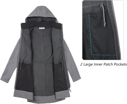 Vista 4 de 33,000ft Chaqueta impermeable Softshell larga para mujer con capucha forro polar cortavientos cortavientos