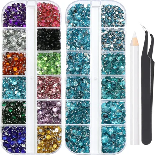 Vista 10 de 3520 diamantes de imitación de uñas color dorado champán para uñas, multiformas con parte trasera plana, diamantes de imitación redondos