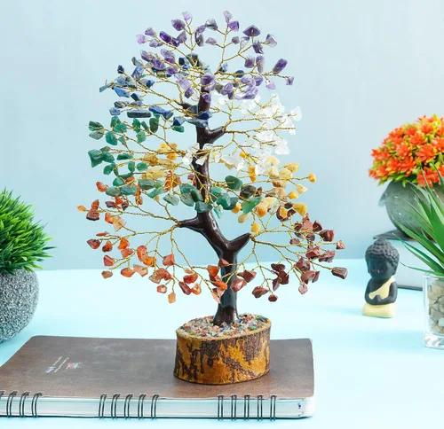 Vista 4 de Árbol de la vida de los 7 chakras, árbol de cristal para energía positiva, árbol de piedras preciosas hecho a mano, decoración de Feng Shui, árbol