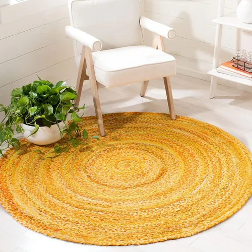 Vista 29 de SAFAVIEH Alfombra trenzada de la colección – Alfombra redonda de 3 pies, color beige con detalles rosados, algodón hecho a mano, estilo cabaña