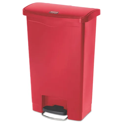 Vista 48 de Rubbermaid Commercial Products - Bote de basura Streamline Slim con pedal Papelera de plástico, 4 galones (15 litros), color rojo, con manos
