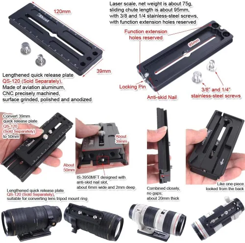 Vista 7 de iShoot Adaptador convertidor de abrazadera para cámara Arca-Swiss Fit de 1.535 in, placa de liberación rápida convertida a compatible con Manfrotto