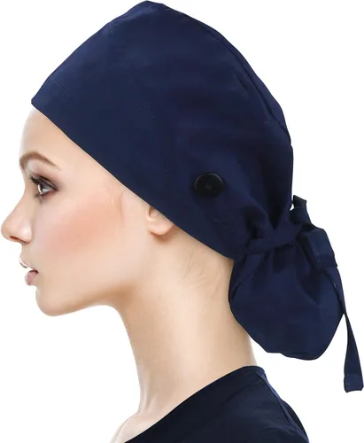 Vista 27 de QBA Gorra de trabajo ajustable con botón, gorro forrado de satén, gorro de trabajo de algodón, banda elástica para atar en la espalda, unisex