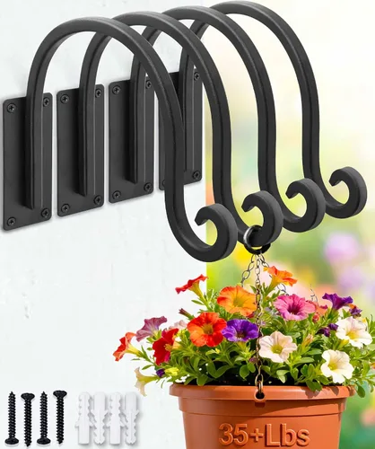 Vista 12 de Lifyzoon Soporte para colgar plantas de alta resistencia (8 pulgadas/negro) Soporte para plantas colgantes forjado a mano para exteriores, duradero