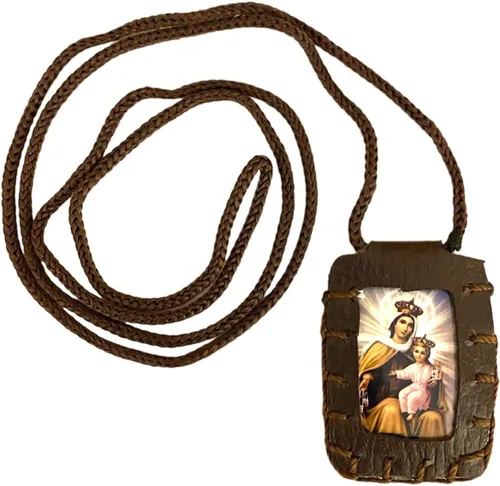 Vista 3 de Nuestra Señora del Monte Carmelo con Nuestra Señora de Guadalupe Collar Escapulario Marrón Escapulario Café Collar Virgen Guadalupe Virgen Carmen