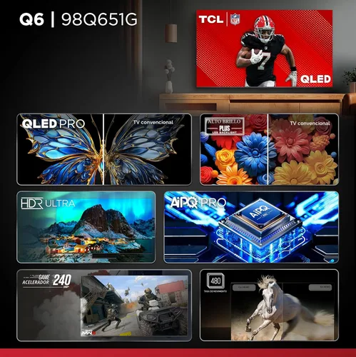 Vista 4 de TCL Smart TV Q65 QLED 4K UHD de 98 pulgadas con Google TV (98Q651G, modelo 2024) Dolby Vision, Dolby Atmos, HDR Pro+, Game Accelerator Gaming