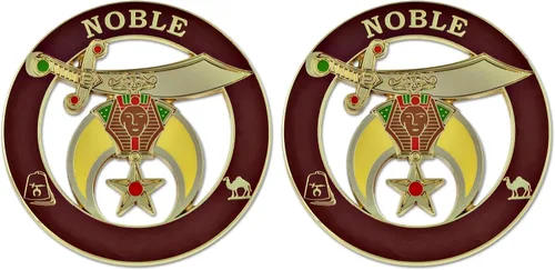 Vista 2 de Emblema masónico para automóvil Noble Shriner - [Borgoña y oro] [3 '' de diámetro]