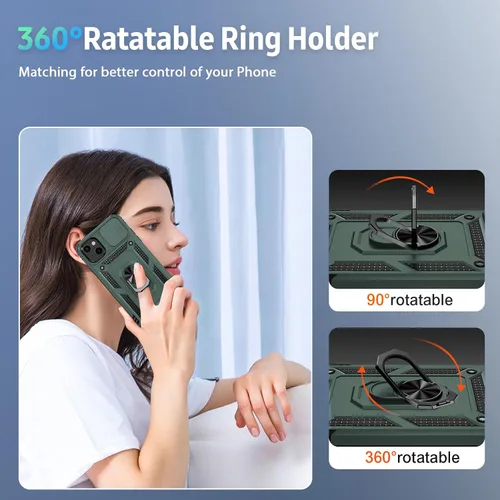 Vista 5 de Funda para iPhone 13 Mini con cubierta para lente de cámara, protector de pantalla HD, protección contra caídas de grado militar de 10 pies, soporte