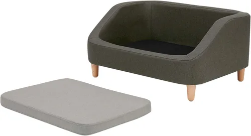 Vista 7 de Teamson Pets Bennett - Sofá cama elevada de lino jaspeado de 32 pulgadas con cojín extraíble y funda lavable para gatos y perros pequeños