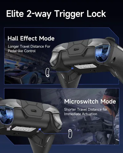 Vista 4 de EasySMX D10 Wireless Game Controller TMR Anti-Drift Joysticks, Dual-Mode Triggers, 1000Hz Polling, Mechanical Buttons, RGB Bluetooth Gamepad for