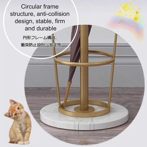 Vista 5 de Soporte de metal para paraguas con perchero, soporte para paraguas para entrada con base de mármol, perchero con soporte para paraguas, perchero
