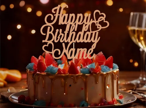 Vista 5 de Adorno personalizado para pastel de feliz cumpleaños Decoración de pastel con nombre personalizado Tarjeta con purpurina de doble cara Azul