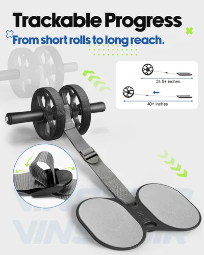 Vista 8 de VINSGUIR Ab Roller Wheel for Beginners to Pros, Ab Roller with Adjustable & Detachable Resistance Band, Core Workout Equipment for Home Gym
