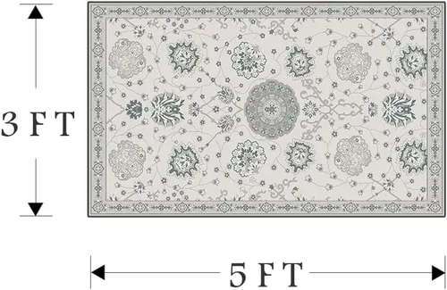 Vista 2 de Area-Rug - Alfombra oriental de 3 x 5 pies, alfombra floral de cachemira, lavable a máquina, alfombra rural para sala de estar, dormitorio, comedor