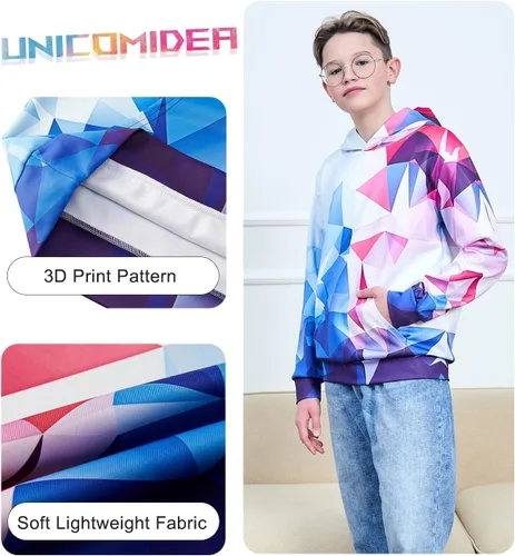 Vista 4 de UNICOMIDEA Boys Girls Hoodies Sweatshirts Kids 3D Print Pullover Hooded Fall Winter Clothes for 6-16T