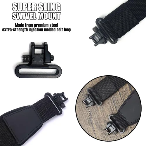 Vista 5 de HUNTPAL Two Point Shotgun Sling with Swivels and Quick-Grab Handle 3 Shotgun Shell Holders, Quick Adjustment Slider and Swivels, Neoprene Padded