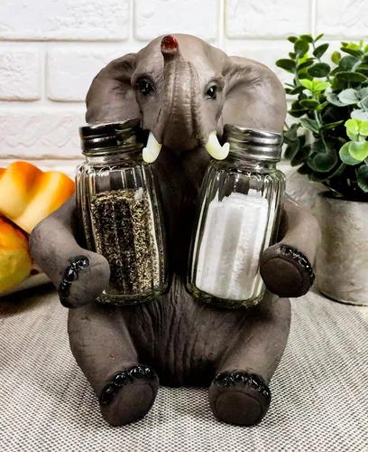 Vista 7 de Ebros Gift Safari africano elefante decorativo de cristal salero y pimentero titular figura decoración 7 "H elefantes cocina bar comedor acento