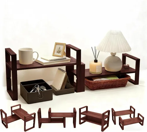 Vista 8 de Estantería de escritorio ajustable 100% madera maciza, no requiere herramientas, clavos o pegamento para capacidad de carga de 130 libras para sala