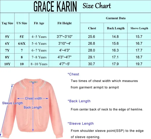 Vista 6 de GRACE KARIN Cárdigan de manga larga con cuello de encaje para niñas, suéter de 5-10 años