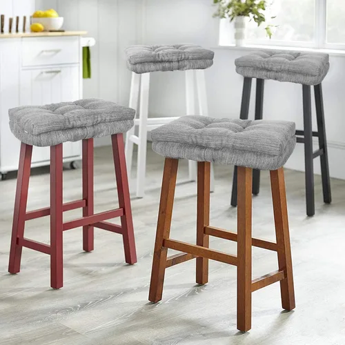 Vista 7 de baibu Juego de 2 cojines de espuma viscoelástica rectangulares, diseño de doble capa, cojín para taburete de bar con lazos, solo 2 almohadillas