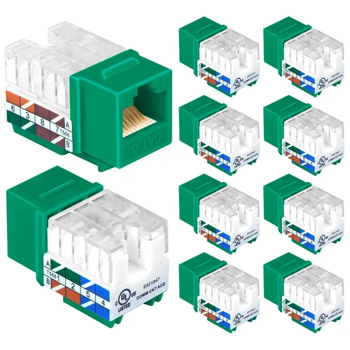 Vista 8 de VCELINK Conector Keystone RJ45 Cat6 con certificación UL, paquete de 10 conectores de perforación Ethernet Cat5e Cat5 de perfil delgado, UTP, 90