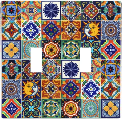Vista 21 de Talavera - Azulejos mexicanos con 1 palanca, 2 placas de pared, placas de pared para decorar tomas de corriente, placa de interruptor decorativa