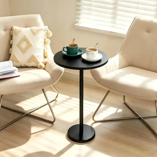 Vista 6 de smusei Mesas de bebidas para espacios pequeños, mesa auxiliar de pedestal con base de mármol, pequeña mesa auxiliar redonda negra para sofá, silla