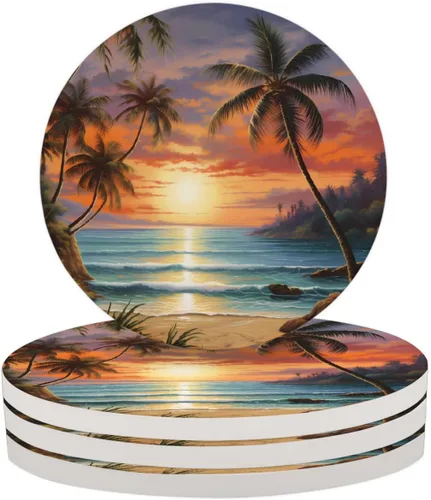 Vista 21 de Abstract Green and Gold Marble Ceramic Coaster Set of 4