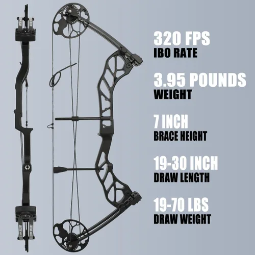 Vista 2 de Archery E8 Compound Bow Set for Adults and Teens RTH Hunting and Target Practice 19”-30” Draw Length,19-70 Lbs Draw Weight,up to IBO 320 fps,Limited
