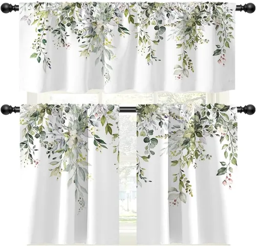 Vista 45 de Cortinas de cocina de estilo granja occidental con bolsillo para cortinero, pequeñas y cortas, estilo café rústico, cabaña, puerta de granero