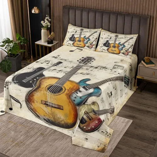 Vista 11 de Homewish Colcha de guitarra roja tamaño individual, juego de ropa de cama de música Hip Pop para decoración de habitación de niños y niñas, juego