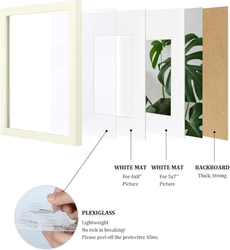 Vista 4 de Egofine - Juego de 4 portarretratos A4 de madera maciza y cubierta de plexiglás de 4 x 6/6 x 8 pulgadas con paspartú o A4 sin paspartú, para mesa