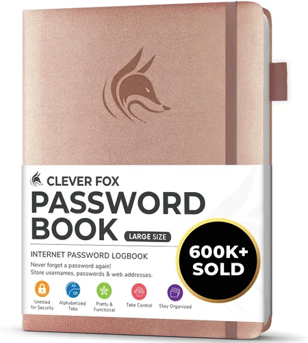 Vista 37 de Clever Fox Libro de contraseñas con pestañas alfabéticas, 4"x5.5" Keeper