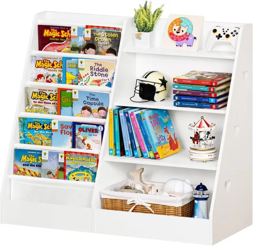 Vista 10 de Lerliuo Estantería y Organizador de Almacenamiento para Niños de 4 Niveles, Estantería Inclinada de Cinco Capas para Niños, Estante de Libros