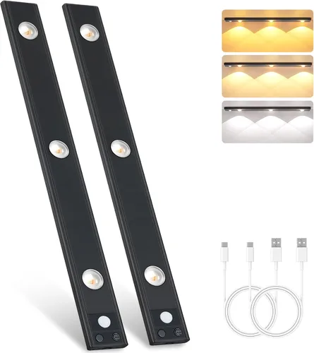 Vista 10 de Luces para debajo del gabinete de 8 pulgadas, 41 LED recargables con sensor de movimiento magnético, luz para interiores, brillo regulable de 6000