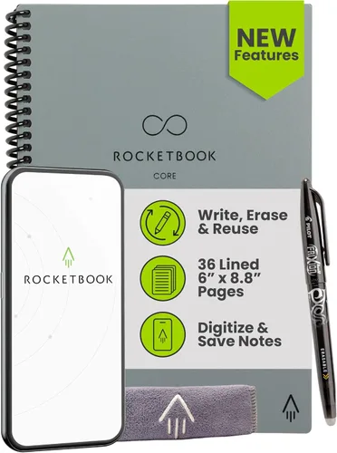 Vista 16 de Rocketbook Core - Cuaderno reutilizable con espiral, tamaño ejecutivo 6x8.8, negro - páginas rayadas, conectado a la aplicación, borrable, cubierta