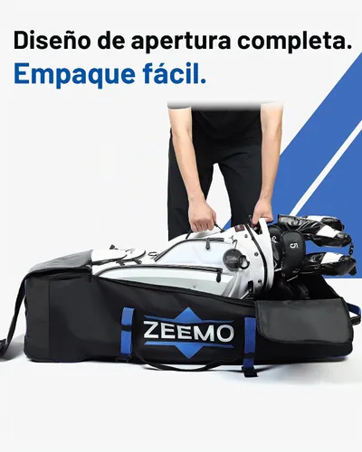 Vista 4 de ZEEMO Bolsa de viaje de golf, funda protectora completamente abierta y aprobada por aerolíneas con ruedas para clubes, carrito y bolsa de soporte