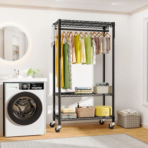 Vista 5 de FUTASSI P3 Perchero Enrollable, Estantes para Colgar Ropa, Perchero Resistente con Ruedas, Organizador de Clóset Portátil Independiente de 39.4