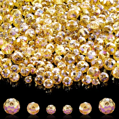 Vista 11 de 600 cuentas facetadas de cristal, cuentas de piedras preciosas, sueltas para hacer manualidades de joyería de 0.315, 0.236, 0.157 pulgadas (color AB)