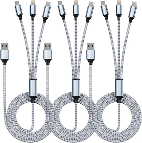 Vista 10 de Cable de Carga 4 en 1 de Carga Rápida de 65W, Cable USB C 4 en 1 Cable de Carga Múltiple USB con Chip E-Mark, Cable Cargador Múltiple para iPhone