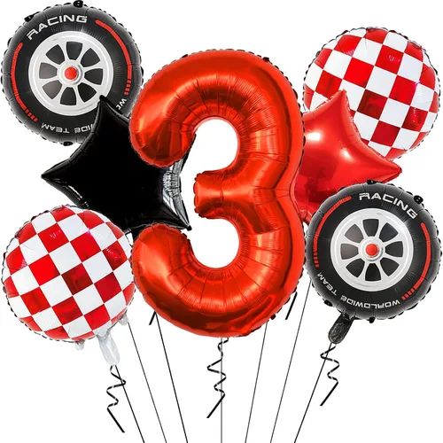 Vista 9 de Globos de auto de carreras para decoración de cumpleaños – Globos rojos de Mylar número 1 de 40 pulgadas – Globos rojos de aluminio rojo