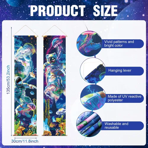 Vista 2 de Tiamon 2 Piezas de Arte de Luz Negra para Pared, Tapiz Trippy de Luz Negra, Póster de Tapiz UV Reactivo, Banner Estético, Fondo de Pared para Colgar