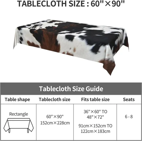 Vista 5 de Mantel rectangular de vaca, mantel de cuadros en estilo rústico, lavable, para decoración de cocina y comedor, 60x90 pulgadas