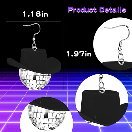 Vista 4 de Disco Ball Earrings 70s 80s 90s Disco Dangle Earrings Disco Outfits for Women Country Concert Earrings Halloween Costume Accessories Party Dress